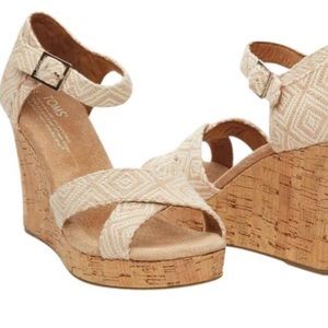 Toms Natural Canvas & Cork Wedges